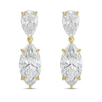 Diana M. Jewels 14KW YG 20.00 Ct TW of Lab grown pear and marquise shape diamond drop earrings