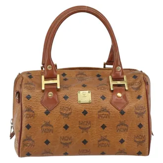 MCM Visetos Canvas And Leather Brown Canvas Handbag (Pre-Owned)