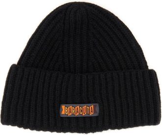 Baracuta BRACC0118_UF0509100 Logo Patch Virgin Wool Beanie - Black