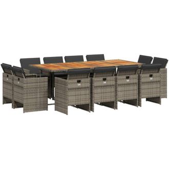 vidaXL Set Comedor De Jard&iacute;n Con Cojines 13 Pzas Rat&aacute;n Sint&eacute;tico Gris Vidaxl