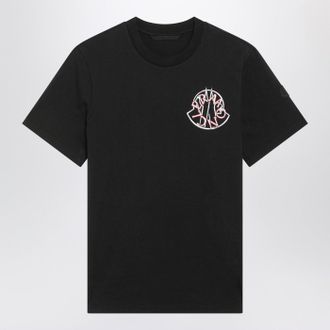 Moncler Schwarzes T-Shirt mit Rundhalsausschnitt und Logo-Print