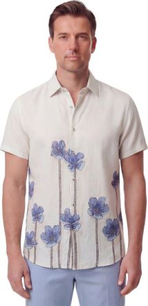 Lords of Harlech Crafty Floral Short Sleeve Fine Linen Shirt in Crafty Floral Ivory at Nordstrom, Size X-Large