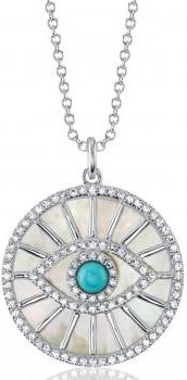 Allurez Diamond, Turquoise & Mother Of Pearl Evil Eye Pendant Necklace 14K White Gold (3.25ct)