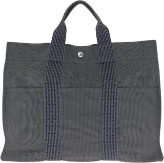 Herm&egrave;s Pre-owned Herline MM Tote Bag Grijs - Dames - Vintage Shopper - Grijs - ONE Size - Polyester - Vintage