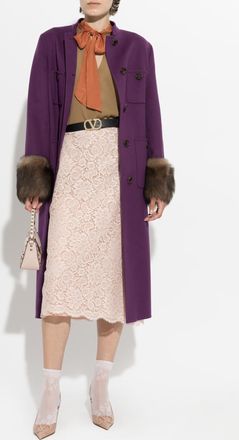 Valentino Garavani Coat With Fur Cuffs, Womens, Purple