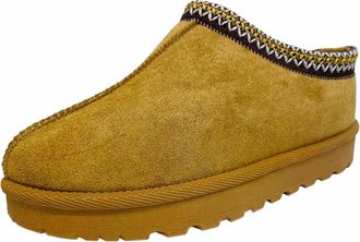 Generic Womens Faux Suede Aztec Slip On Comfy Fur Slippers Shoes Flip Flops (Camel, UK Footwear Size System, Adult, Women, Numeric, Medium, 6.5)