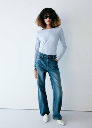 Mango Maglietta collo a barca tinta unita celeste - Donna - XXS - MANGO
