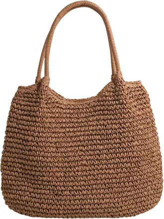 Generic Straw Bag for Women, Large Handbag Tote Bag, Bohemian Summer Handheld Shoulder Bag for Outdoor Travel and Beach (Coffee, One Size)