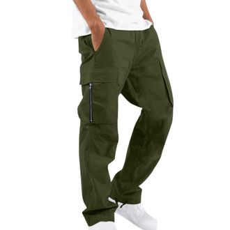 Generic RLEHJN Mens Cargo Trousers with Pockets Elasticated Waist Work Trousers Casual Solid Color Cargo Pants Straight Leg Combat Pants Lightweight Full Leng