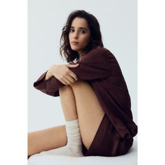 H&M Satin Pyjamas in Dark Brown/dotted at Nordstrom, Size X-Small