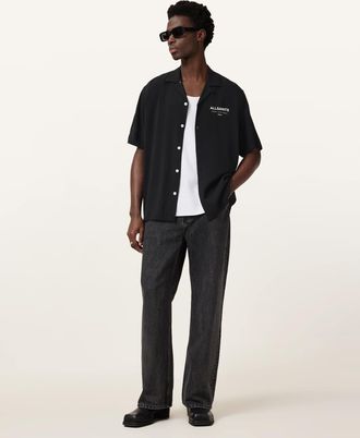 AllSaints Mens Viscose Underground Logo Relaxed Fit Shirt, Size: XXL