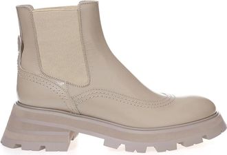 Alexander McQueen Chelsea Geborsteld Leren Enkellaarzen - Dames - Chelseaboots - Grijs - 37 1/2 EU - Leer - Schoenen