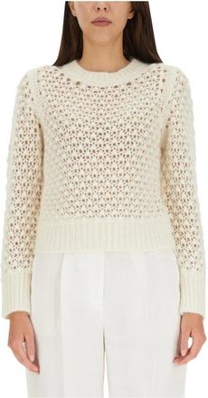 Fabiana Filippi Rondgebreide kleding - Dames - Ronde hals truien - Beige - M - Wol - Truien & Vesten