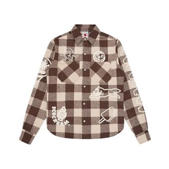 Icecream Multi Logo Check LS Shirt - Heren - Casual Overhemden - Bruin - XL - Katoen - Overhemden