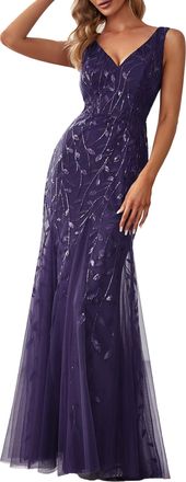 Ever-pretty Womens Sexy V Neck Sleeveless Elegant Floor Length Long Mermaid Prom Evening Dresses Dark Purple 12UK