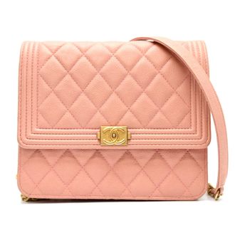 Chanel Pink Grained Calfskin Chain/Shoulder Wallet (Pre-Owned)