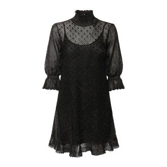 Chlo&eacute; Party Dresses, female, Black, Size: M Ruffled Puff-Sleeve Mini Dress