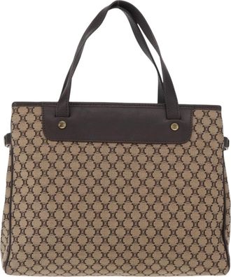 Celine Vintage Macadam Handbag Canvas Beige Canvas Handbag (Pre-Owned)