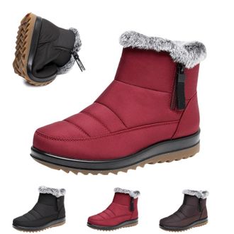 Generic Womens Winter Waterproof Warm Cotton Boots, Warm Fur Lined Winter Ankle Boots, Fleece Mid Calf Boot with Side Zipper (Red,6.5)