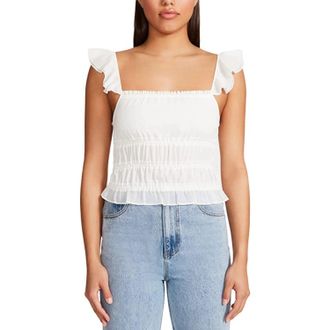 BB Dakota Sweet & Go Top Womens Ivory Square Neck Flutter Sleeve JZZ99