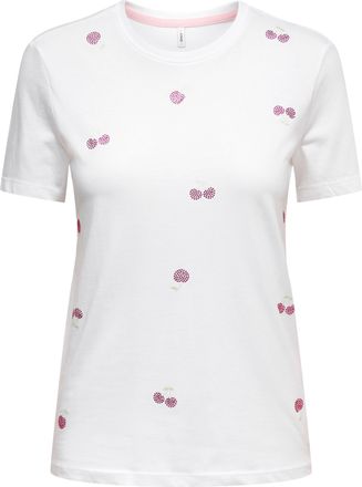 Only Kurzarmshirt ONLY ONLNIKITA REG S/S TOP BOX JRS, Damen, Gr. XL, hellwei&szlig; aop:cherry, Jersey, Obermaterial: 100% Baumwolle, bedruckt, regular fit norma