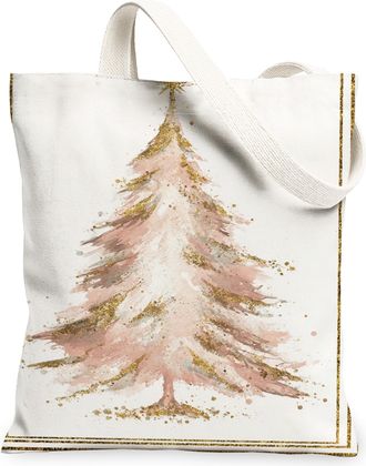 Generic Christmas Tree Canvas Tote Bags, Elegant Vintage Washable Grocery Bags, Reusable Lightweight Shoulder Strap Canvas for Holi, White, 13x15 Inch