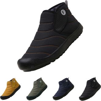 Generic Men Warm Fur Lined Boots Winter Padded Snow Boots Flat Bottom High Top Short Plush Warm Comfortable Walking Shoes Waterproof Non Slip Casual Outdoor F