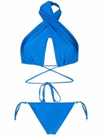 Noire Swimwear shiny-finish triangle-cup bikini set - Blue