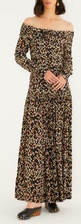 Farm Rio Floral Off the Shoulder Long Sleeve Maxi Dress in Black at Nordstrom Rack, Size Small