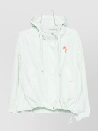 Kenzo hooded blazer floral embroidery drawstring hem