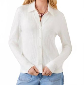 Karen Kane Ribbed Button Front Top In Off White