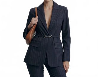 Avec Les Filles Pinstripe Belted Blazer In Navy
