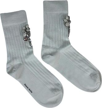 Simone Rocha Socks, female, Gray, Size: ONE SIZE Poppy Crystal Flower Ribbed Ankle Socks