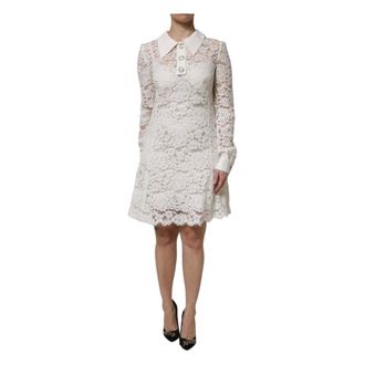 Dolce & Gabbana Floral Lace Viscose Collared Mini Dress - female - Dolce & Gabbana - Short Dresses - White - S - Dresses