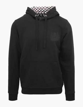Aquascutum Mens Hooded Neck Long Sleeve Sweatshirt with Kangaroo Pocket - Black - Size: 40