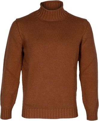 KANGRA Turtlenecks, male, Brown, Size: L Mens Sweater with V-Neck Style