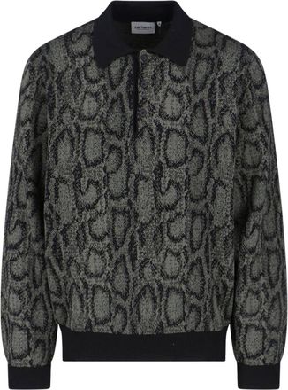 Carhartt Work in Progress Green Snake Print Long-Sleeve Polo Sweater