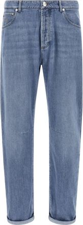Brunello Cucinelli Logo Embroidery Denim Jeans - Heren - Loose Fit Jeans - Blauw - 2XL - Denim - Jeans