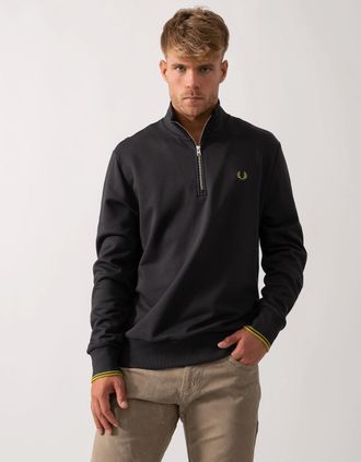 Fred Perry Mens Fred Perry Mens Half Zip Sweatshirt - Anchor Grey/Tennis Ball Yellow 58A - Black - Size: 38