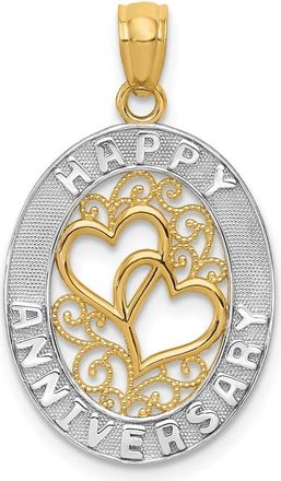 Diamond2Deal 14k Yellow Gold White Rhodium HAPPY ANNIVERSARY Hearts Pendant