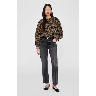 Anine Bing Miles Sweatshirt in Black And Brown Leopard at Nordstrom, Size X-Small
