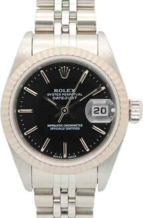 Rolex Pre-owned Datejust 26mm Polshorloge - Dames - Vintage Horloges - Zwart - ONE Size - Leer - Vintage