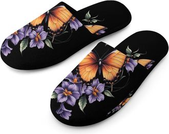 Generic Butterflys Hibiscus Syriacus Flowers Mens House Slippers Slip Indoor Slipper On Shoes Warm Outdoor