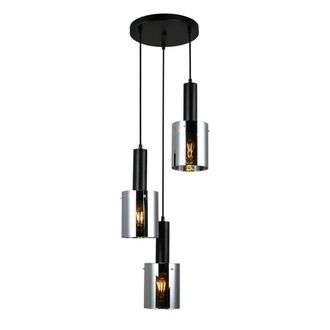 Netlighting Modern Hanging Pendant Black 3 Light with Glass Smoky Shade E27