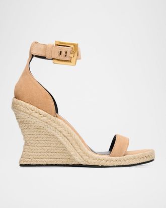 Balmain 95mm Anthem Suede Espadrille Wedge Sandals