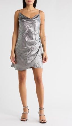 ASTR the Label Metallic Cowl Neck Minidress in Silver at Nordstrom Rack, Size X-Small