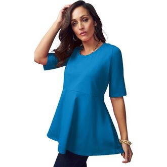 Jessica London Stretch Cotton Peplum Tunic in Pool Blue at Nordstrom, Size 12