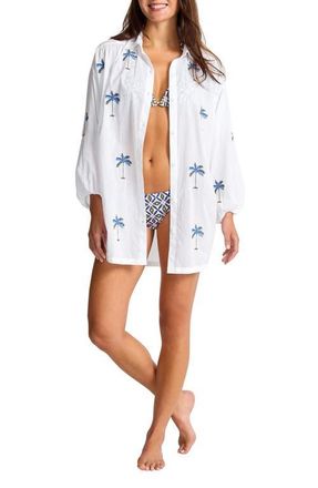 Tommy Bahama Catalina Coast Palm Cover-Up Shirt in White at Nordstrom, Size X-Large