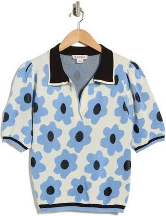 Nanette Lepore Flower Polo Sweater in Cream/Blue Multi at Nordstrom Rack, Size Large