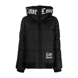 Love Moschino Winter Jackets, female, Black, Size: L Piumino con cappuccio logato
